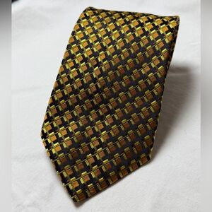 Robert Talbott Best of Class 100% Silk Gold and Black Checkered Textured Tie